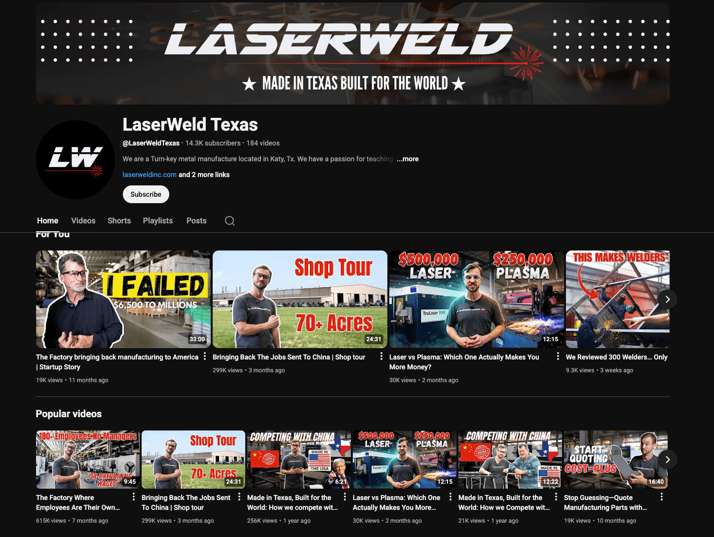 LaserWeld Texas YouTube channel